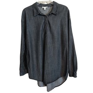 Eileen Fisher Charcoal Denim Shirt Size M Womens Popover Tunic Roll Tab Sleeves